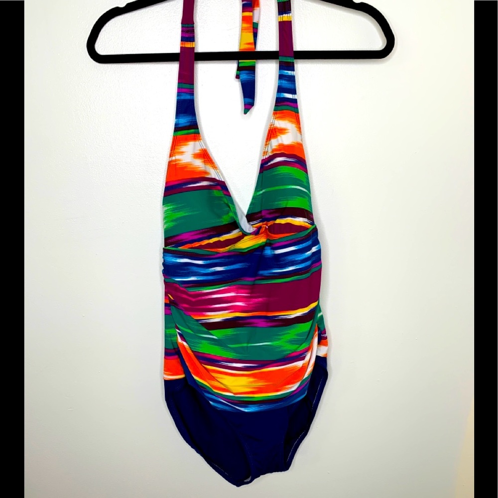 Lauren Ralph Lauren Full Piece Swim Suit Halter Multi Absract Womens Size 14